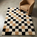 Modern Hand Tufted Checkerboard Area Rug – Neutral Squares Soft Durable Mat
