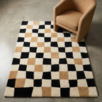 Modern Hand Tufted Checkerboard Area Rug – Neutral Squares Soft Durable Mat