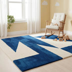 Hand Tufted Wool Geometric Rug Mid Century Style Blue White Carpet For Home Décor Area Rug