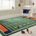 Football Field Area Rug – Green Turf Style Game Room Carpet for Sports & Kids Playroom Decor