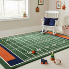 Football Field Area Rug – Green Turf Style Game Room Carpet for Sports & Kids Playroom Decor