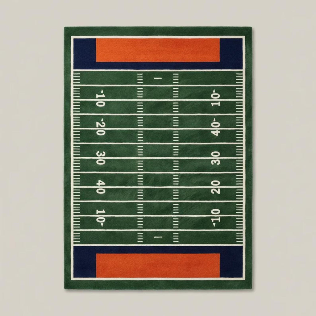 Football Field Area Rug – Green Turf Style Game Room Carpet for Sports & Kids Playroom Decor