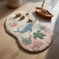 Ocean Theme Wool Rug – Whale & Turtle Play Mat | Coastal Nursery & Kids Room Decor