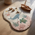 Ocean Theme Wool Rug – Whale & Turtle Play Mat | Coastal Nursery & Kids Room Decor