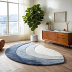 Luxury Blue Gradient Half Moon Rug – Modern Sculpted Area Rug Teppich for Stylish Interior Décor