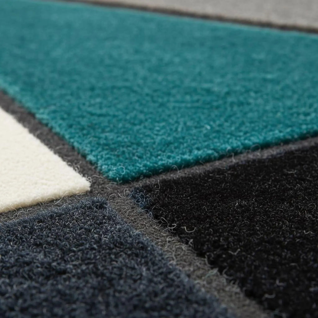 Deep Teal Geometric Wool Area Rug – Hand-Tufted Modern Abstract Rug