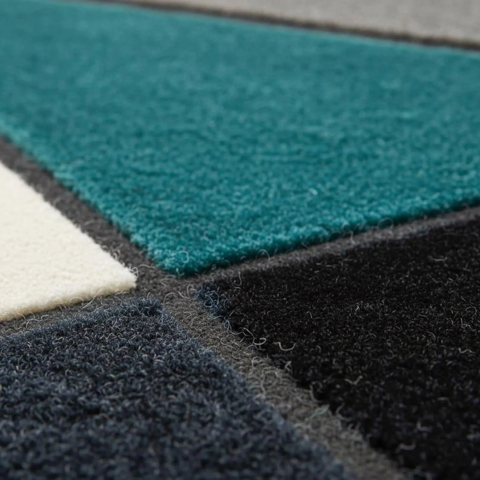 Deep Teal Geometric Wool Area Rug – Hand-Tufted Modern Abstract Rug