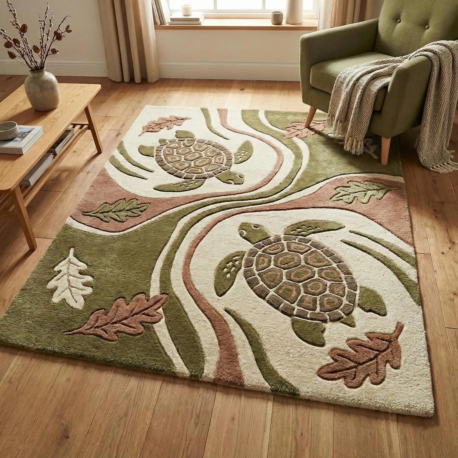 Hand-Tufted Wool Turtle Area Rug – Coastal Nature Inspired Rug