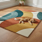 Luxury Mid Century Modern Geometric Wool Area Rug – Hand-Tufted Arc Design for Living Room