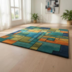 Modern Hand Tufted Checkerboard Rug – Neutral Geometric Wool Area Carpet