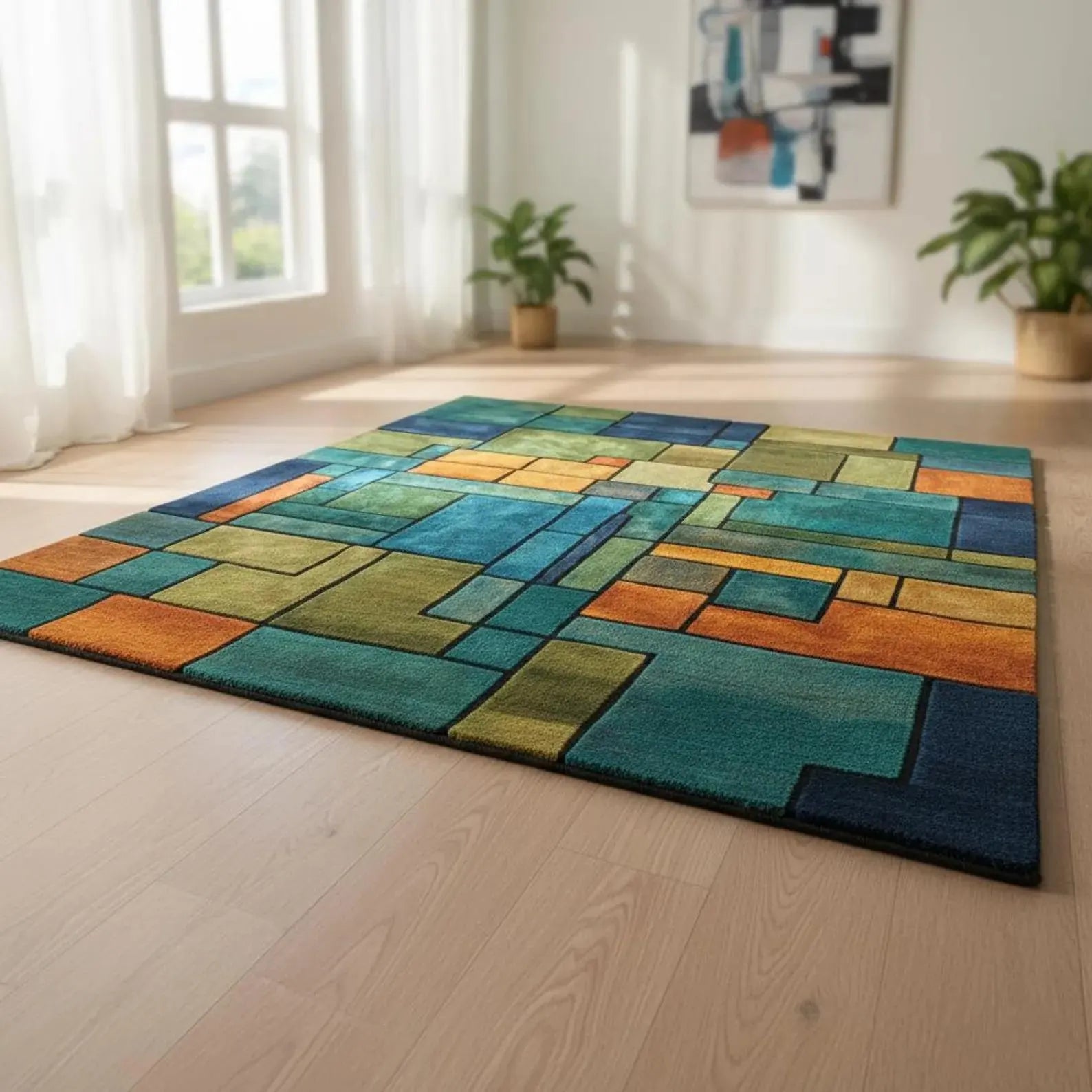 Modern Hand Tufted Checkerboard Rug – Neutral Geometric Wool Area Carpet