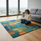 Modern Hand Tufted Checkerboard Rug – Neutral Geometric Wool Area Carpet