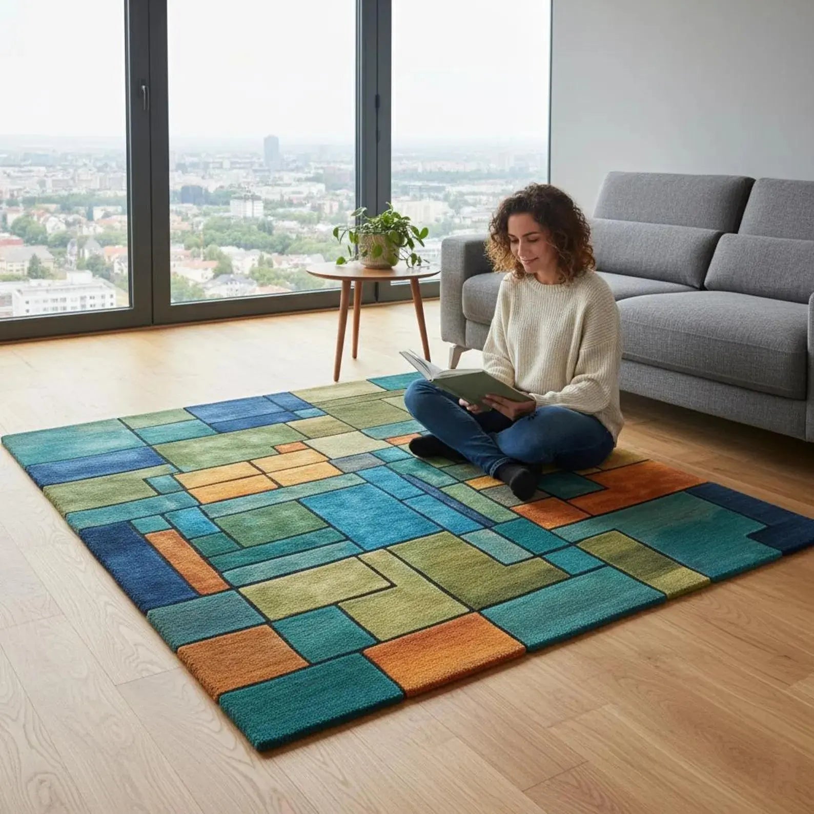Modern Hand Tufted Checkerboard Rug – Neutral Geometric Wool Area Carpet