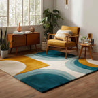 Mid Century Wool Area Rug, Hand Tufted Geometric Carpet