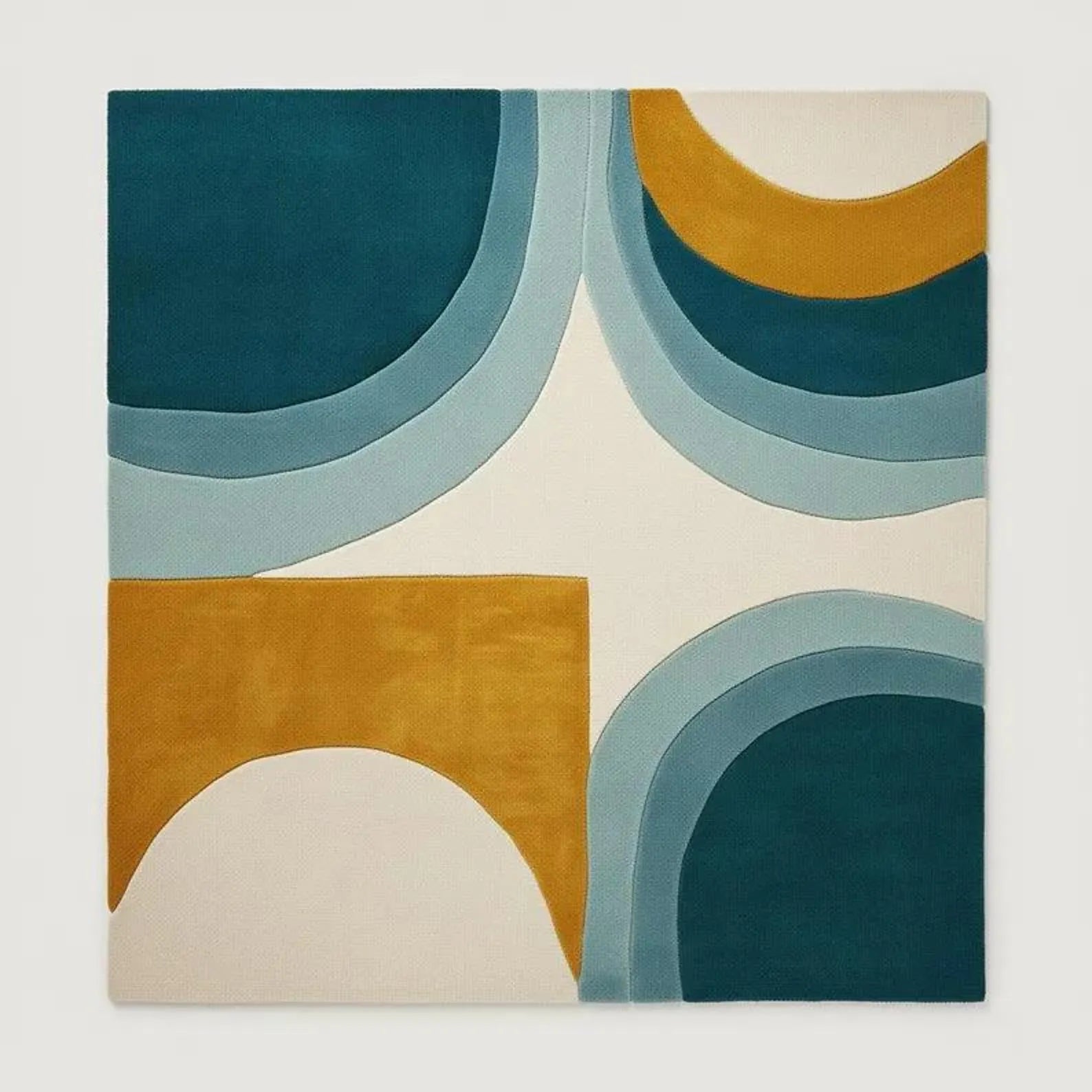 Mid Century Wool Area Rug, Hand Tufted Geometric Carpet