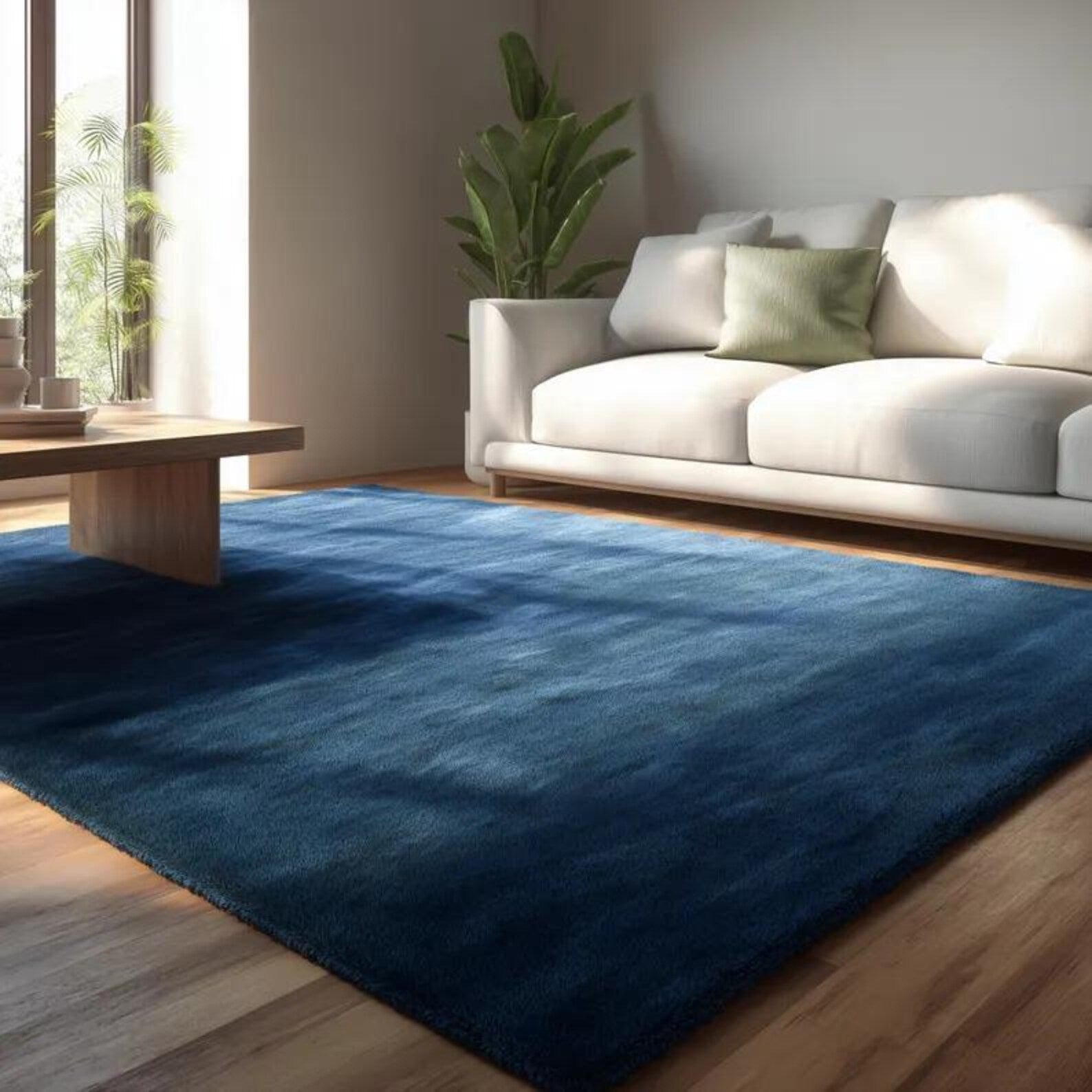 Luxurious Plush Navy Blue Area Rug – Hand-Tufted Wool Rug for Living Room & Bedroom