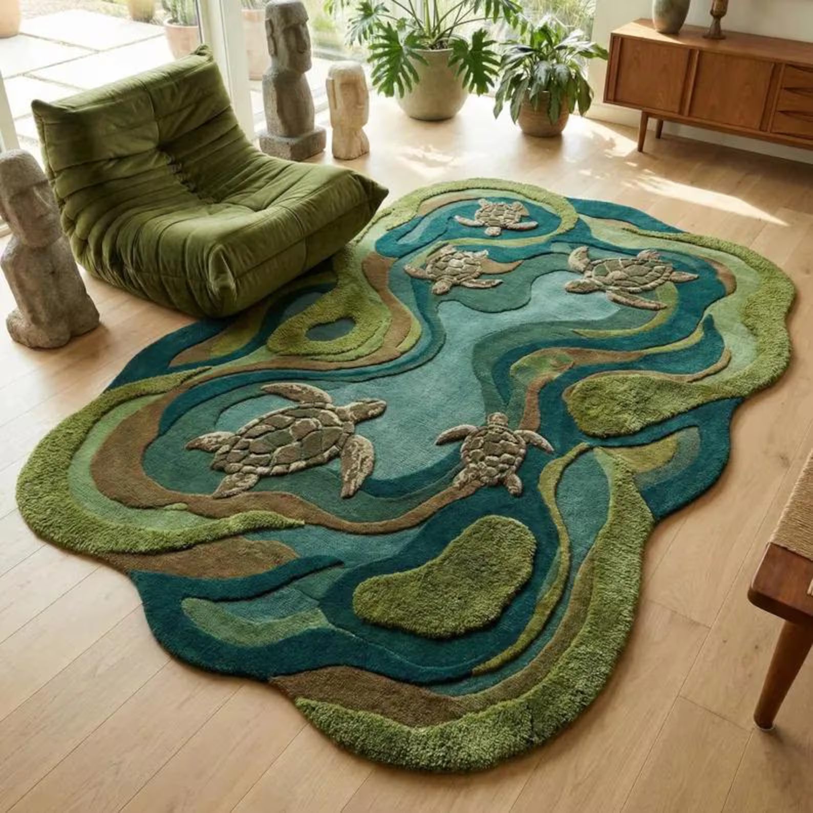 Hand-Tufted Turtle Wool Rug - Coastal Kids & Nursery