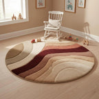 Luxury Round Sunset Hand Tufted Wool Rug – Abstract Earth Tone Area Carpet for Boho &amp; Mid-Century Interiors