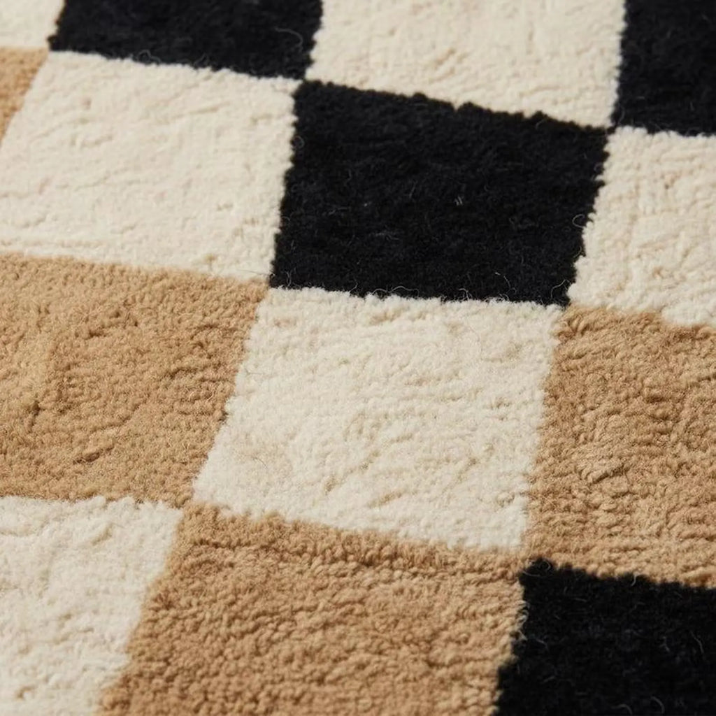 Modern Hand Tufted Checkerboard Area Rug – Neutral Squares Soft Durable Mat