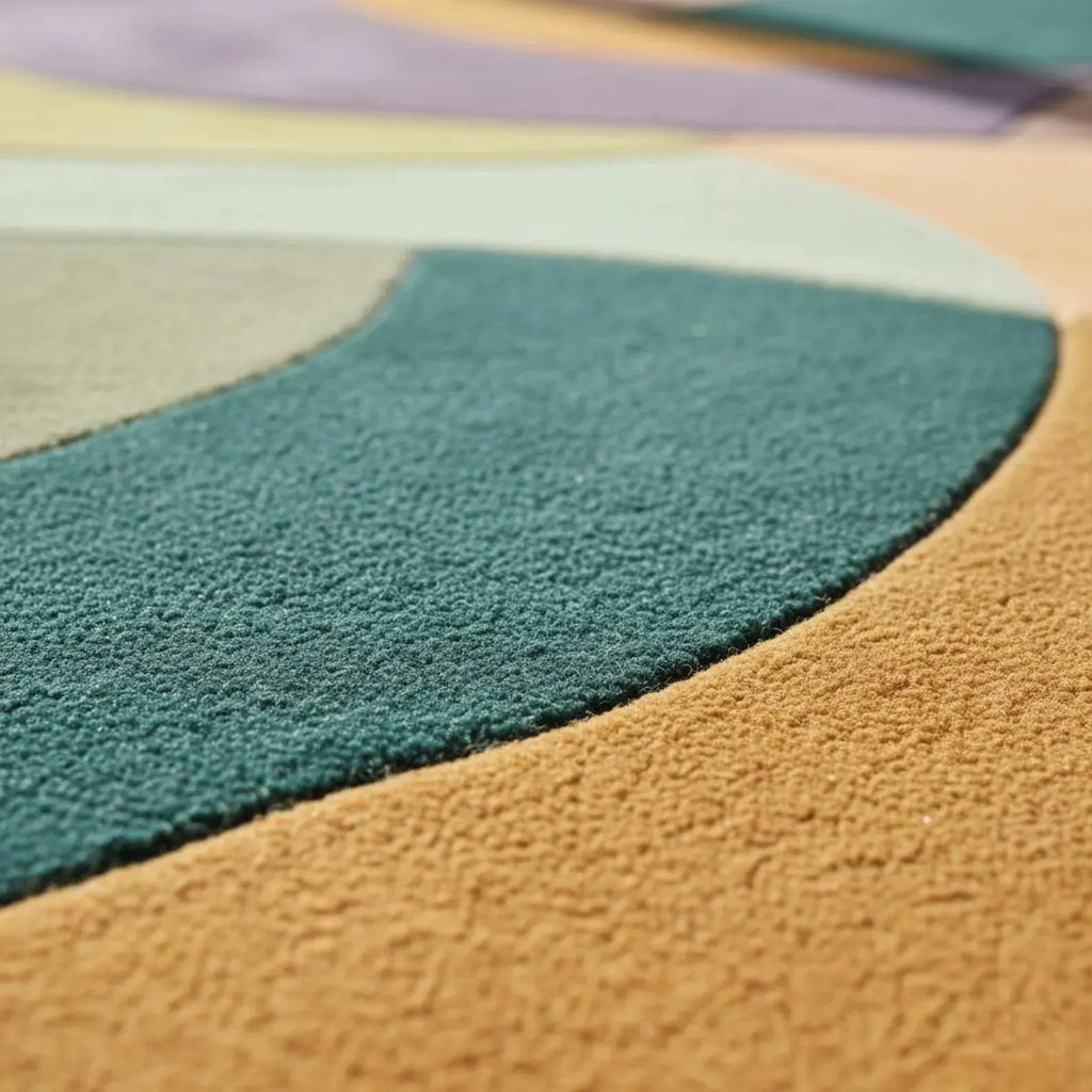 Luxury Irregular Hand Tufted Wool Abstract Rug – Retro Modern Color Block Sculpted Area Carpet for Artistic Interiors