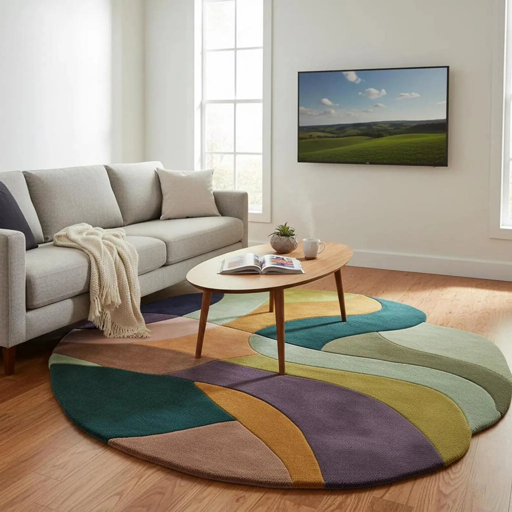 Luxury Irregular Hand Tufted Wool Abstract Rug – Retro Modern Color Block Sculpted Area Carpet for Artistic Interiors