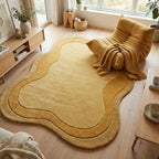 Luxury Modern Hand Tufted Mustard Abstract Rug – Organic Sculpted Wool Area Carpet for Warm Minimal Interiors