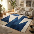 Luxury Modern Blue Geometric Rug – Hand Tufted Wool Area Carpet for Contemporary Interiors