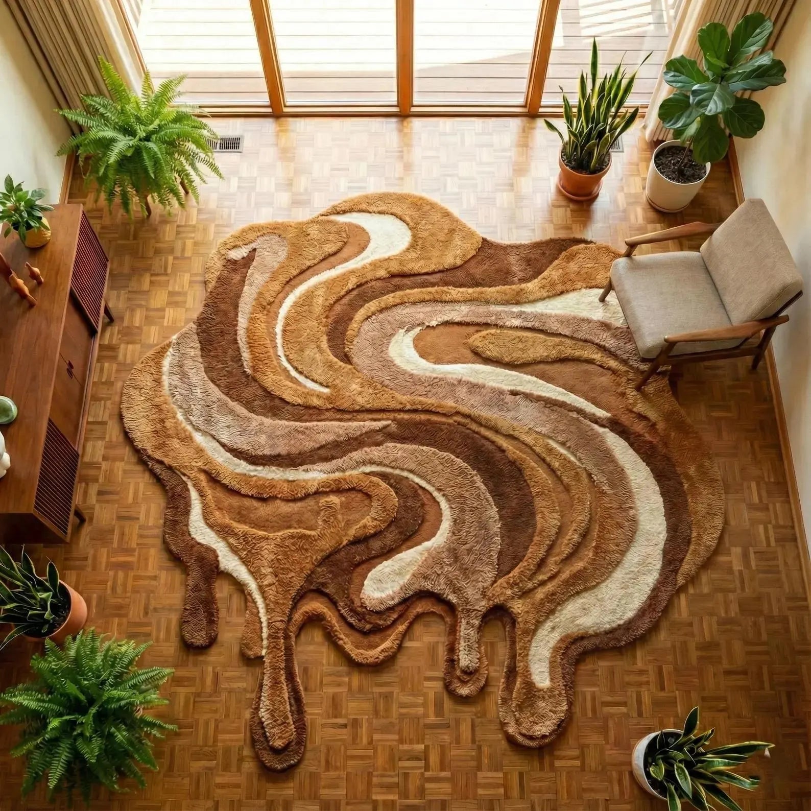 Luxury Irregular Abstract Rug – Organic Melting Shape Sculpted Texture Carpet for Modern Cozy Interiors