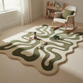 Organic Abstract Green Hand Tufted Rug – Modern Wavy Wool Carpet for Living Room & Contemporary Interiors