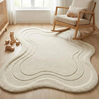 Luxury Hand Tufted Wool Abstract Rug – Sculptural Ivory Minimalist Area Carpet for Modern Homes
