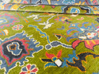 Hand-Knotted Vibrant Oushak Oriental Rug – Green & Grey Multicolor Area Rug for Elegant Home Interiors