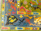 Hand-Knotted Vibrant Oushak Oriental Rug – Green & Grey Multicolor Area Rug for Elegant Home Interiors