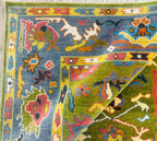 Hand-Knotted Vibrant Oushak Oriental Rug – Green & Grey Multicolor Area Rug for Elegant Home Interiors