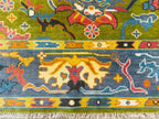 Hand-Knotted Vibrant Oushak Oriental Rug – Green & Grey Multicolor Area Rug for Elegant Home Interiors