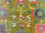 Hand-Knotted Vibrant Oushak Oriental Rug – Green & Grey Multicolor Area Rug for Elegant Home Interiors