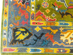 Hand-Knotted Vibrant Oushak Oriental Rug – Green & Grey Multicolor Area Rug for Elegant Home Interiors