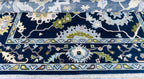 Hand-Knotted Blue Oushak Wool Rug – Persian-Style Oriental Tribal Carpet