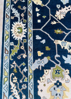 Hand-Knotted Blue Oushak Wool Rug – Persian-Style Oriental Tribal Carpet