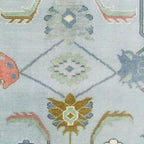 Hand-Knotted Modern Oushak Rug – Pastel Blue Geometric Floral Elegant Area Rug