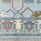 Hand-Knotted Modern Oushak Rug – Pastel Blue Geometric Floral Elegant Area Rug