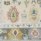 Hand-Knotted Vintage Oushak Rug – Elegant Beige Floral Carpet