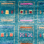 Hand-Knotted Persian Gabbeh Wool Rug – Elegant Teal Blue Tribal Area Rug  for Luxury Home Décor