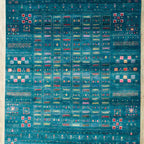 Hand-Knotted Persian Gabbeh Wool Rug – Elegant Teal Blue Tribal Area Rug  for Luxury Home Décor