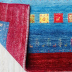 Luxury Hand-Knotted Lori Wool Rug – Elegant Blue & Red Accent Area Carpet