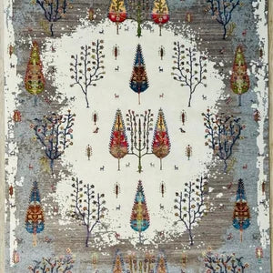 Luxury Hand-Knotted Tree of Life Wool Rug – Elegant Ivory Grey Natural Area Carpet