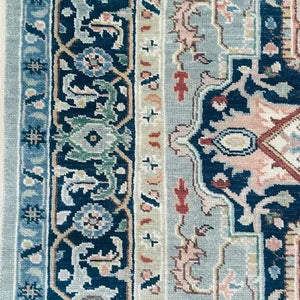 Luxury Hand-Knotted Heriz Serapi Rug – Elegant Blue & Ivory Persian Wool Carpet