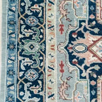 Luxury Hand-Knotted Heriz Serapi Rug – Elegant Blue & Ivory Persian Wool Carpet
