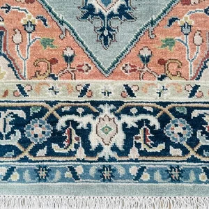 Luxury Hand-Knotted Heriz Serapi Rug – Elegant Blue & Ivory Persian Wool Carpet