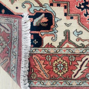Antique Style Hand-Knotted Persian Serapi Rug – Geometric Medallion Area Carpet