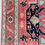 Antique Style Hand-Knotted Persian Serapi Rug – Geometric Medallion Area Carpet